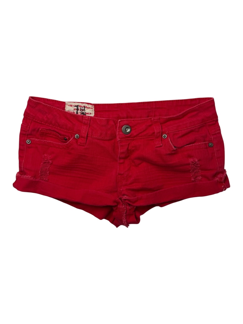 1st Kiss Red Low Rise Shorts w/ Distressed Details